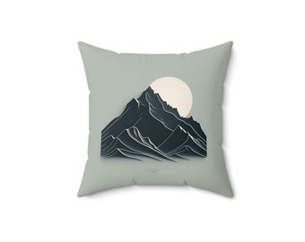 Moonrise Over Majestic Mountain Pillow - Spun Polyester Square Pillow