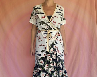 Floral Print Wrap Ruffled Maxi Dress
