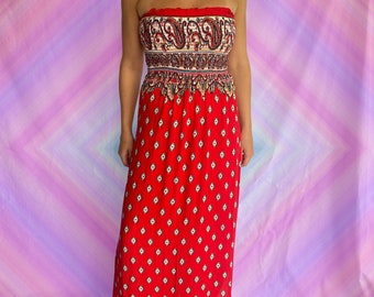 Smocked Paisley Maxi Dress