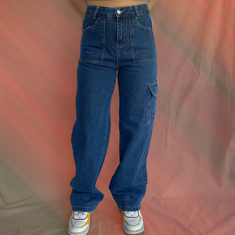 Blue Denim Cargo Pants Etsy