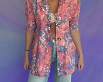 Blazer floral de manga corta vintage