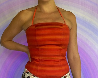 Vintage Striped Textured Corset Top