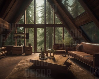 Cozy Cabin Virtual Backgrounds | 2 PNGs | Zoom Backgrounds | Desktop Background
