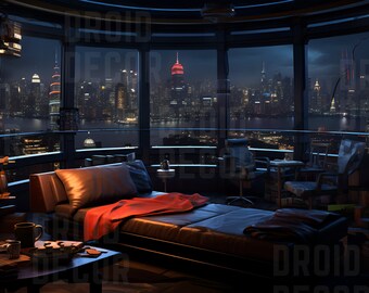 Futuristic Cyberpunk Virtual Backgrounds | 2 PNGs | Zoom Background | Desktop Wallpaper