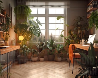 Cozy Home Office Virtual Backgrounds | 3 PNGs | Desktop Wallpaper | Zoom Background