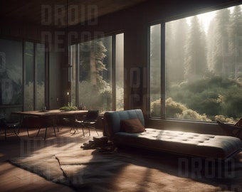 Modern Mountain Home Virtual Backgrounds| PNGs | Zoom Background | Solarpunk