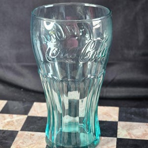 Vintage Coca Cola Blue Teal Colored Drinking Glass Large Glass Cup Tumbler Collectible