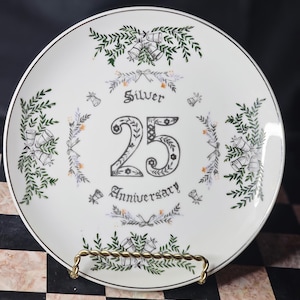 Vintage 25th Anniversary Commemorative Keepsake Collectors Plate With Silver Rim And Bells 25 Years