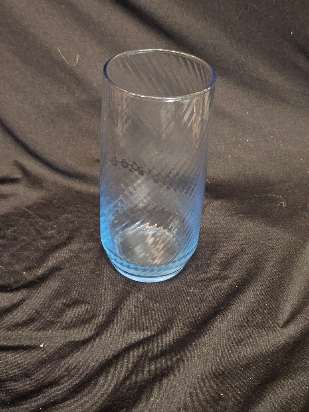 Vintage Iced Beverage Glass Misty Blue Color Swirl Optic Design by