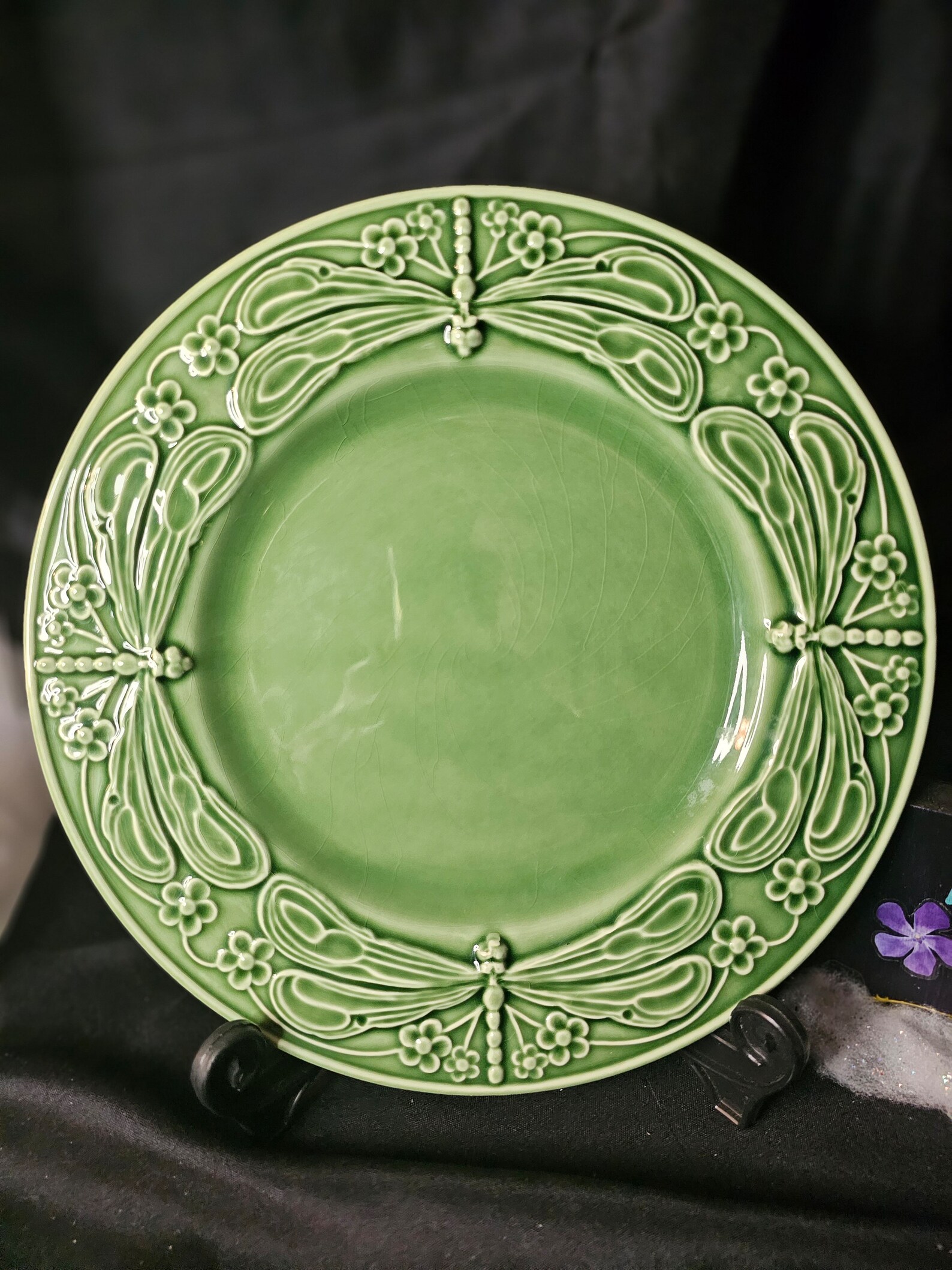 Rare Vintage Dinner Plate Dragonfly Green by Bordallo Etsy