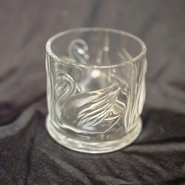 Vintage Glass Candle Holder With Embossed Swans By Telaflora Signed By Gloria Vanderbilt