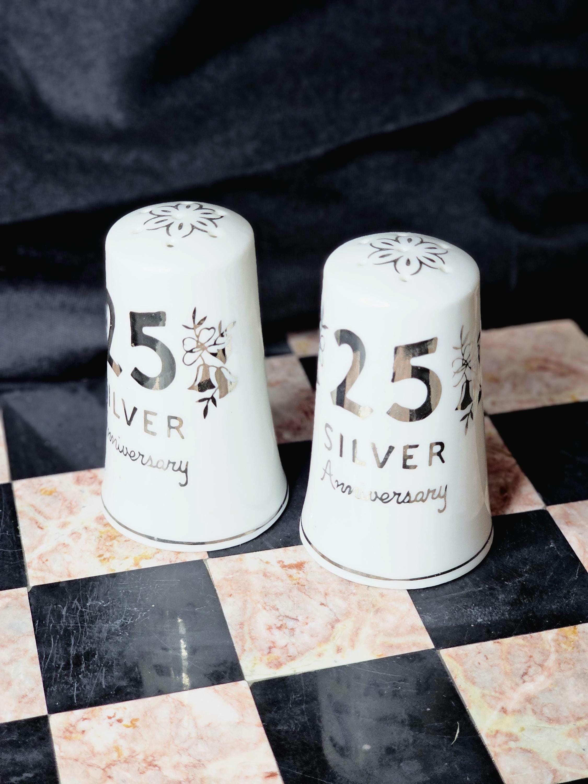 Vintage Silver Anniversary Salt and Pepper Shakers by