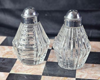 Vintage Danish Style Glass Salt and Pepper Shakers - 1960s Silver