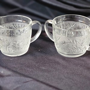 Vintage Anchor Hocking Clear Sandwich Glass Creamer And Open Sugar Dish Depression Glass