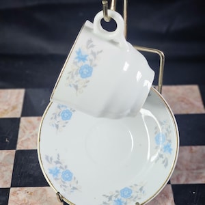 Vintage Bone China Demitasse Cup and Saucer Set With Beautiful Blue Flowers Made in China