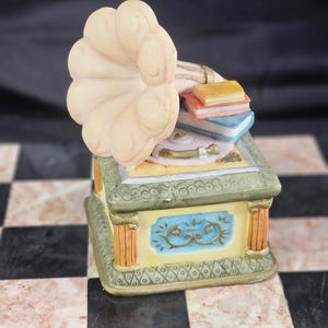 Gramophone Victrola Phonograph Trinket Box Ceramic Hand Painted Colorful Jewelry Box