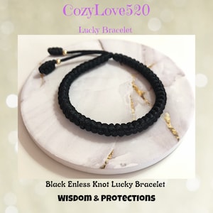 Protection Bracelet Black String/Adjustable/14K Gold Plated Beads/Phoenix Tail Fortune Knot/Tibetan Buddha Endless Knot Feng Shui Bracelet