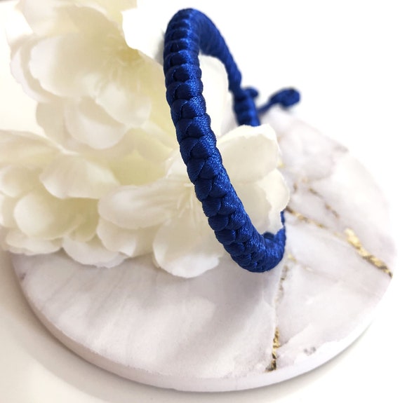 Blue Lucky Bracelet, Nylon Cord, Tibetan Buddha Endless Knot, Protection Blessing Fengshui Bracelet for Wisdom/Peace/Confidence, Adjustable