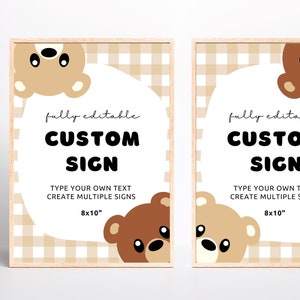 Bear Editable Custom 8x10&quot; Sign | Digital Instant Download | Printable Template | Bear-y First 1st Birthday Party | Teddy Bear Picnic