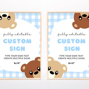 Bear Editable Custom 8x10&quot; Sign | Digital Instant Download | Printable Template | Bear-y First 1st Birthday Party | Teddy Bear Picnic
