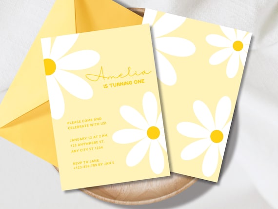 Daisy Editable Invitation Template | Digital Invite | Printable Party Invitation | Yellow Daisy Flower Themed Birthday Party | 1st Birthday