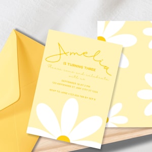 Daisy Editable Invitation Template | Digital Invite | Printable Party Invitation | Yellow Daisy Flower Themed Birthday Party | 1st Birthday