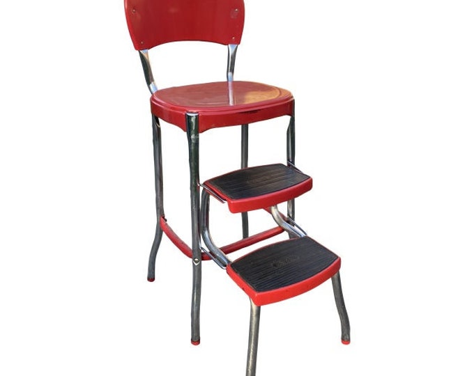 1950s Vintage Cosco Red Chrome Kitchen Step Chair Stool With Slide Out ...