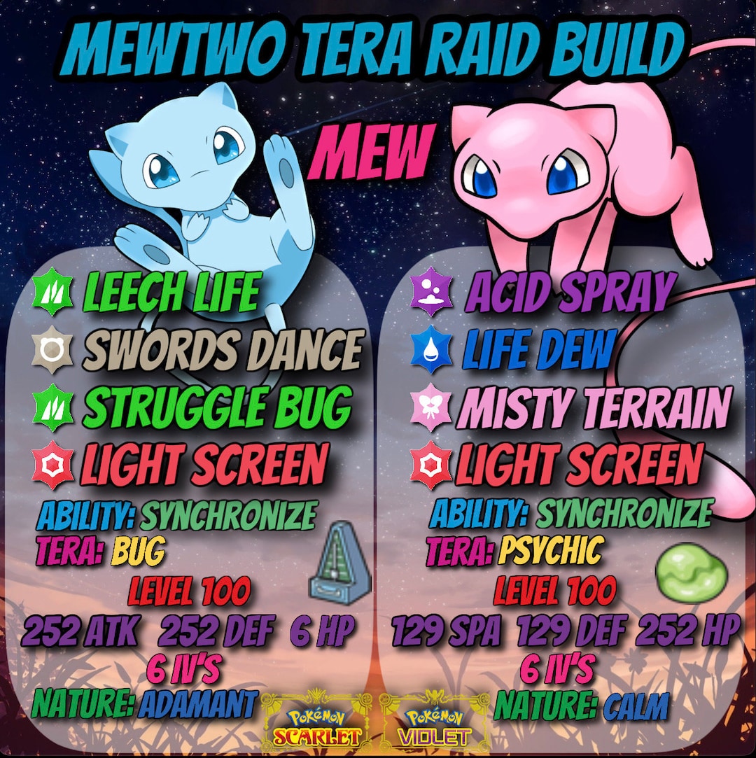 Pokemon Scarlet and Violet SHINY/NON Mew Team Mewtwo Raid Ready