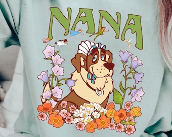 Retro 70s Nana Nursery Floral Flower T-shirt, Disney Peter Pan Nana Tee, Cute Nursing Dog Shirt, Disney nurse Gift, Magic Kingdom Shirt
