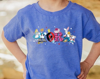Personalized Alice In Wonderland Kid Shirt, Alice Rabbit Cheshire Cat, Custom Name  Toddler T-shirt ,  World 2024 Trip