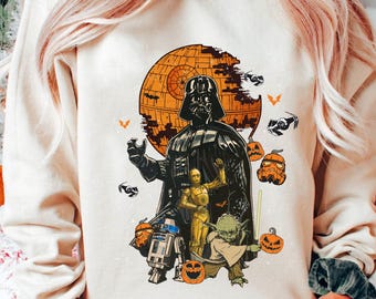 Vintage Star Wars Halloween Shirt, Death Star Pumpkin, Darth Vader R2D2 C3P0 Halloween Costume, Galaxy's Edge Family Tee, Disney Halloween