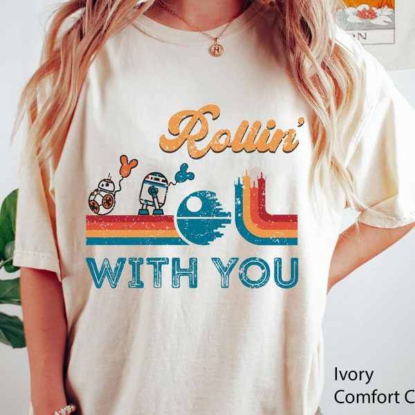 Retro R2D2 And Bb8 Rollin With My Homies Comfort Colors T-shirt, Star Wars May The 4th Be With You T-shirt, Galaxy's Edge, Hollywood Studios