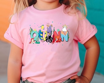 Personalized The Little Mermaid Kid Shirt, Custom Name  Tee For Kids, Ursula Ariel Flounder Sebastian,  World 2024 Trip