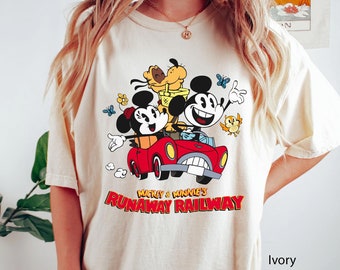 Retro Mickey & Minnie's Runaway Railway Comfort Colors T-shirt, Disney Mickey Minnie Pluto Dog Chuuby Shirt, Disneyland Bff Trip