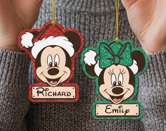 Custom Funny Mickey And Friends Santa Glitter Wood Ornament, Disney Holiday Couple Ornament, Disney Holiday Tree Decor, Merry Christmas Gift