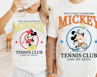 Mickey & Minnie Tennis Club Shirt, Disney West Coast Champions Matching Tee, Disneyland Disneyworld Trip 2025 Outfit, Couples Vacation Trip