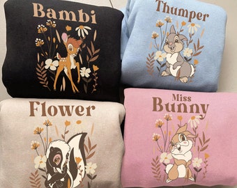 Bambi Thumper Flower Miss Bunny Floral Cottagecore Comfort Colors T-shirt, Boho Style  Friends Matching Shirt, 2024 Family Trip