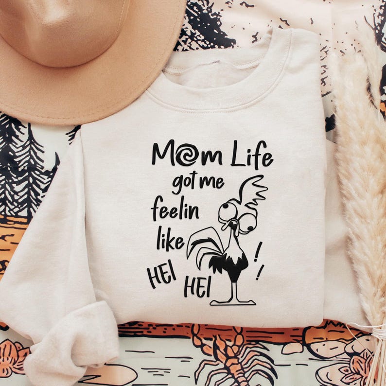 Embroidered Mom Life Got Me Feelin Like Hei Hei Sweatshirt, Retro Moana Chicken Embroidery Sweater, Mother's Day Gift, Funny Mom Life Shirt image 1