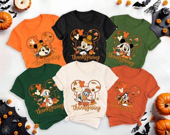 Mickey And Friends Thanksgiving Matching Shirt, Disney Pumpkin Thankful T-shirt, Fall Season Shirt, Thanksgiving Gift For Disneyland Trip