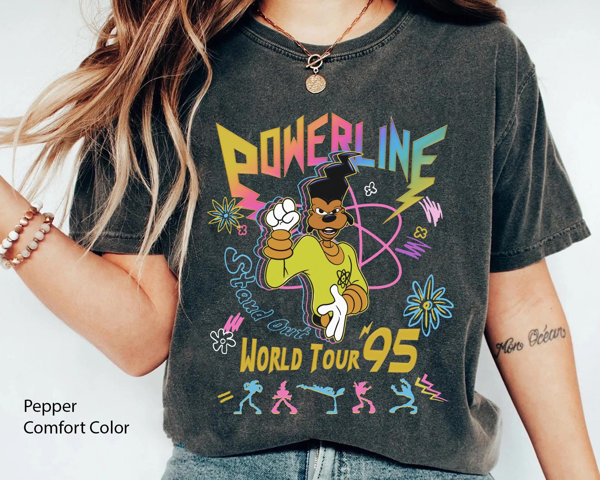 Retro Powerline Stand Out World Tour 95  T-shirt, A Goofy Movie Disney Front And Back Shirt, Disneyland Family Trip