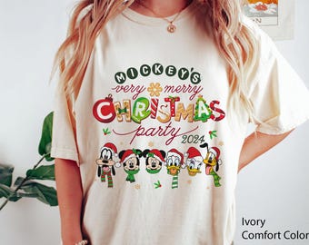 Mickey's Very Merry Christmas Party 2024 Comfort Colors Shirt, Disney Mickey And Friends Christmas Shirt, Disneyland Holiday Family Trip