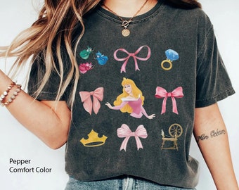 Retro Aurora Princess Coquette Bow Comfort Colors Shirt, Sleeping Beauty Disney Girl T-shirt, Magic Kingdom, Disneyland Girls Trip Matching
