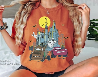 Scary Lightning Mcqueen Tow Mater The Haunted Mansion Comfort Colors Shirt, Cars Halloween Friends Matching T-shirt, Disney Spooky Season