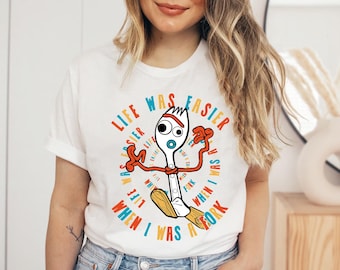 Disney Toy Story 4 Forky Life Was Easier Poster Shirt, Funny Toy Story Movie Tee, Disneyland Family Vacation, Disney Cute Birthday Gifts