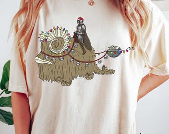 Disney Mandalorian Christmas T-Shirt, Bantha Lights Star Wars Tee, Cute Baby Yoda Shirt, Galaxy's Edge Shirt, Funny Star Wars Holiday Gift