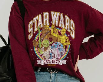 Disney Star Wars Est 1977 T-Shirt, Retro Yoda R2D2 C3PO Chewbacca Tee, Galaxy Edge Shirt, Hollywood Studio Trip Tee, Star Wars Day Gift