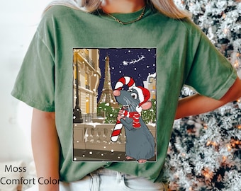 Santa Remy Mouse Chef Comfort Colors Shirt, Ratatouille Paris Xmas T-shirt, Disney Christmas Night, Disneyland Very Merry Christmas Party