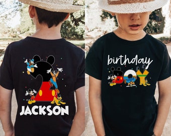 Custom Birthday Boy Girl Mickey Friends Themed Comfort Colors Kid Shirt, Minnie Donald Daisy, Personalized  Birthday Doubled Sided Tee