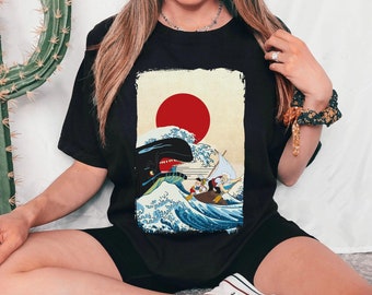 Pinocchio’s Monstro The Whale Hokusai Great Wave Off Kanagawa Comfort Colors T-shirt, Vintage Disney Pinocchio Shirt, Disneyland Family Trip