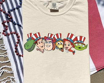 Disney Big Face Toy Story 4th of July  T-shirt, Woody Buzz Lightyear Jessie Rex T-shirt, Independence Day Shirt, Family Trip Matching 2025